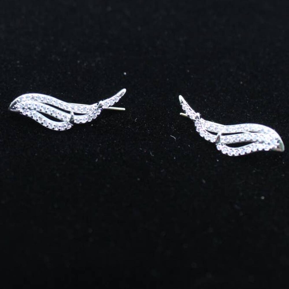 Silver Swarovski Crystal Wing Ear Climber Fashion Earrings ~ NEW - Picture 3 of 6